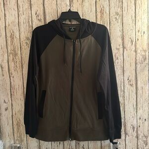 Men’s Medium Lightweight Hoodie Two Pockets-front Zipper-Hood Cord Green&Black